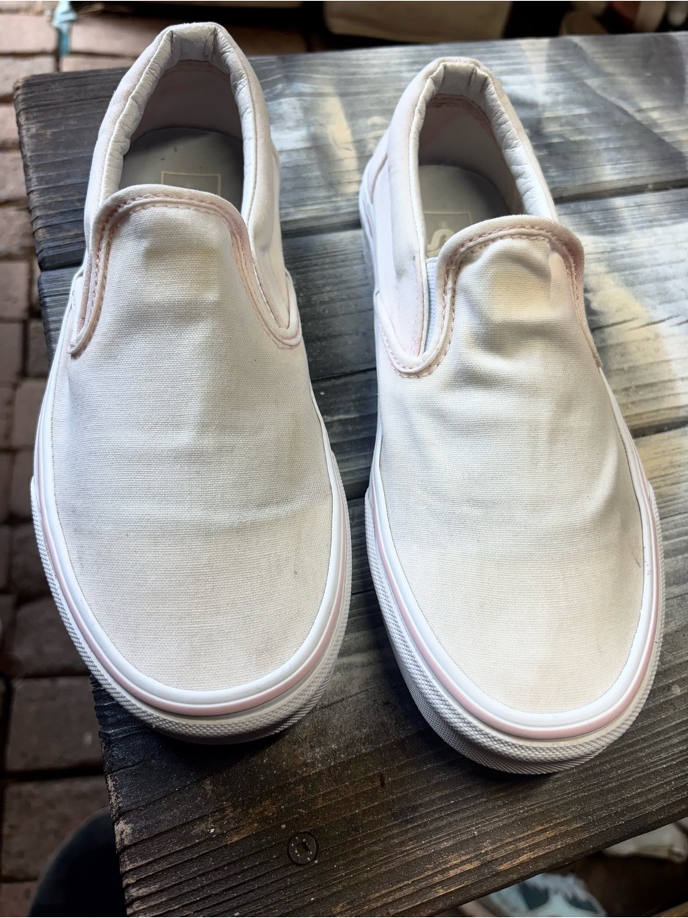 White Vans slip-on sneakers #skateboarding #classic size women’s 8